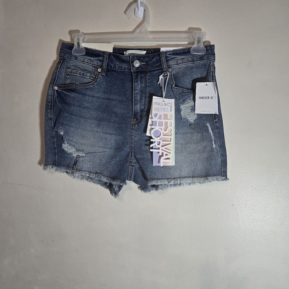 Forever 21 Blue Distressed Jean Shorts - Picture 2 of 6
